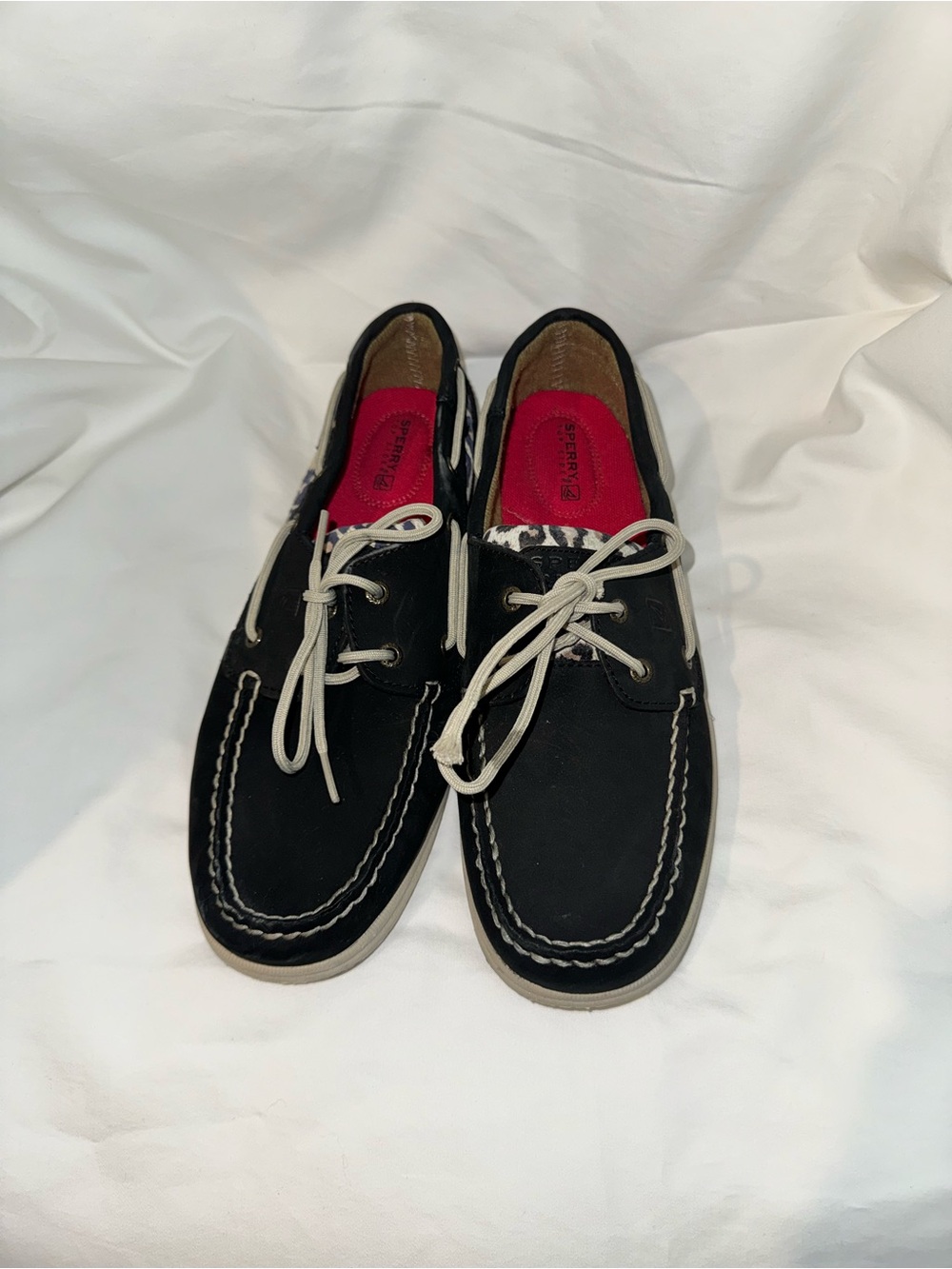 Women’s Sperry Black Boat Shoes with White Laces
